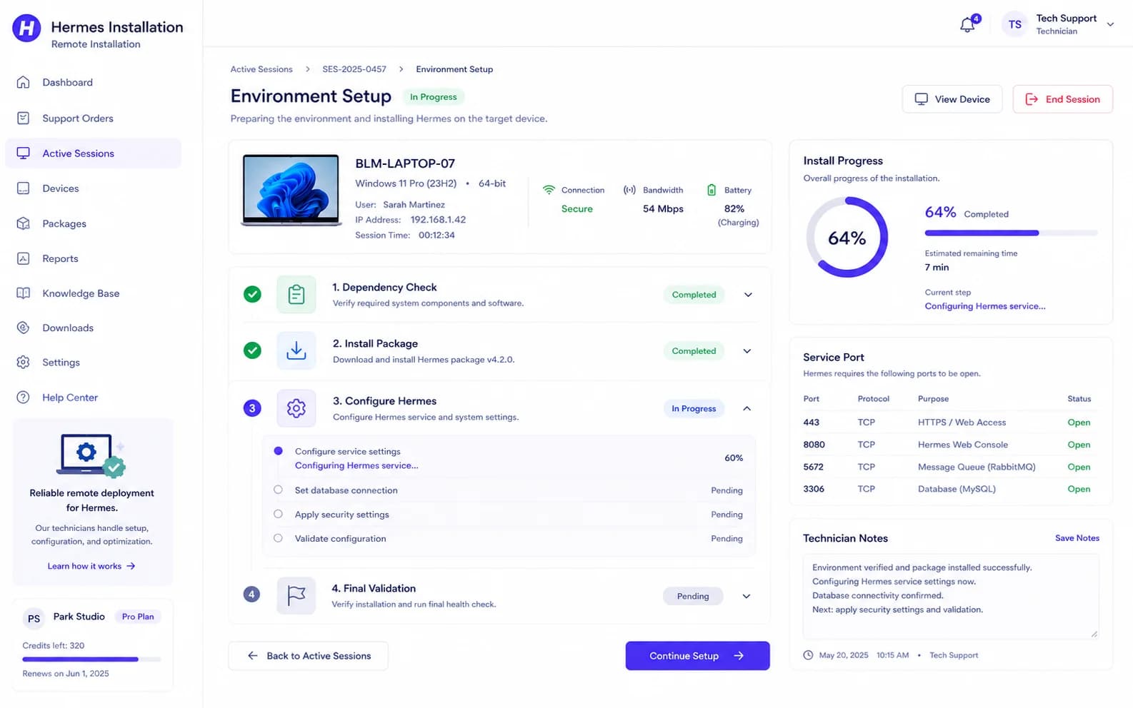Hermes Remote Installation workflow product screenshot
