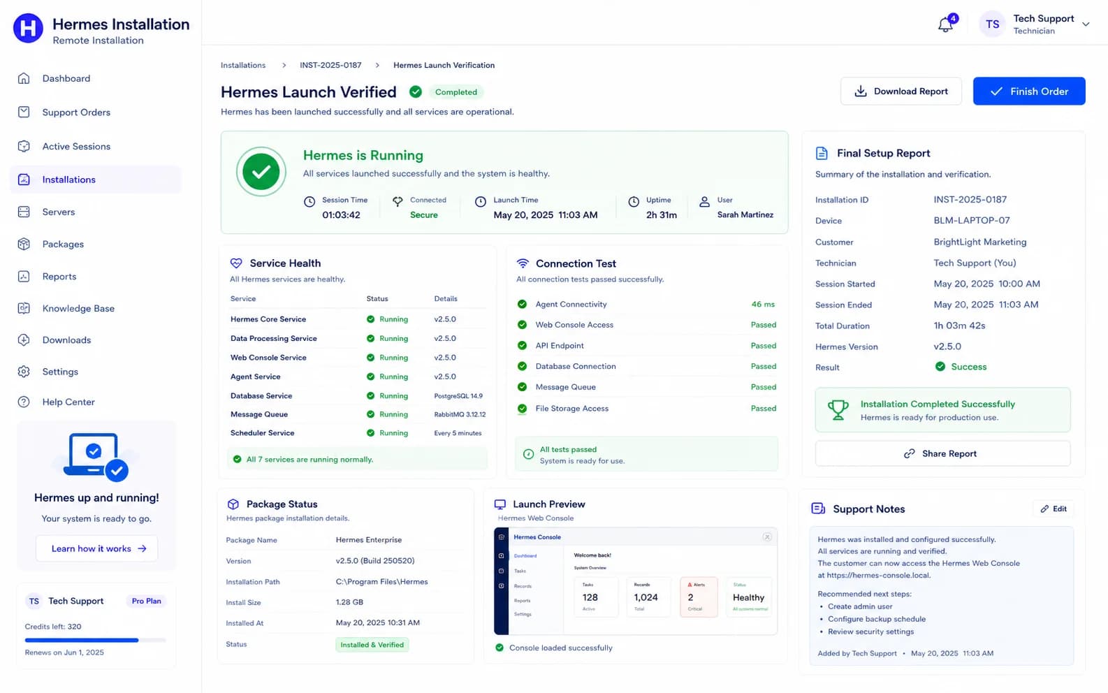 Hermes Remote Installation results product screenshot