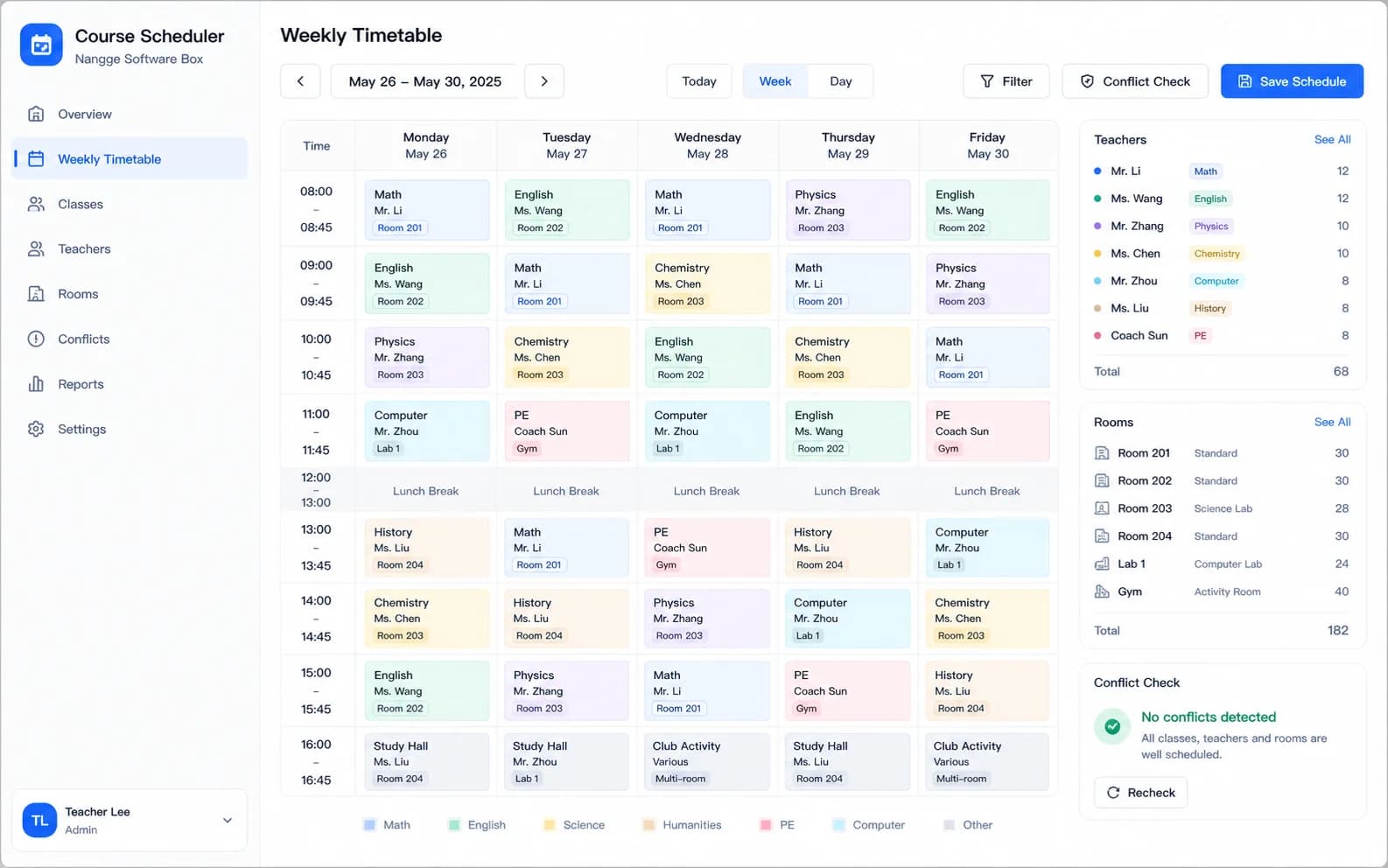 Course Scheduler overview product screenshot