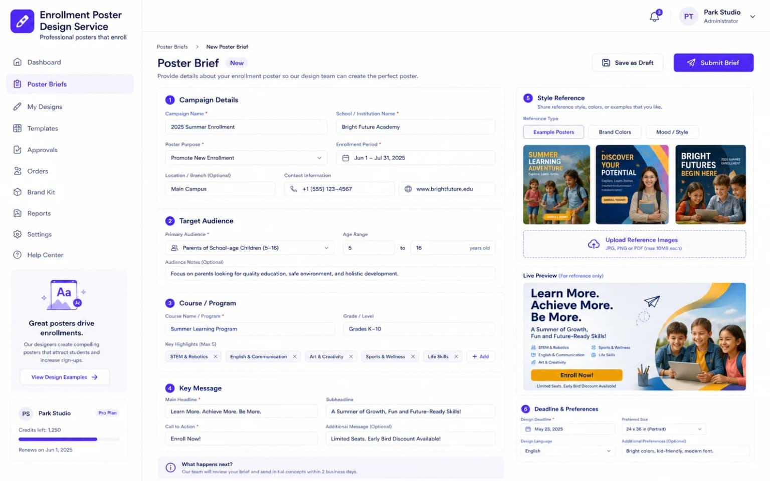 Enrollment Poster Design Service Screenshots