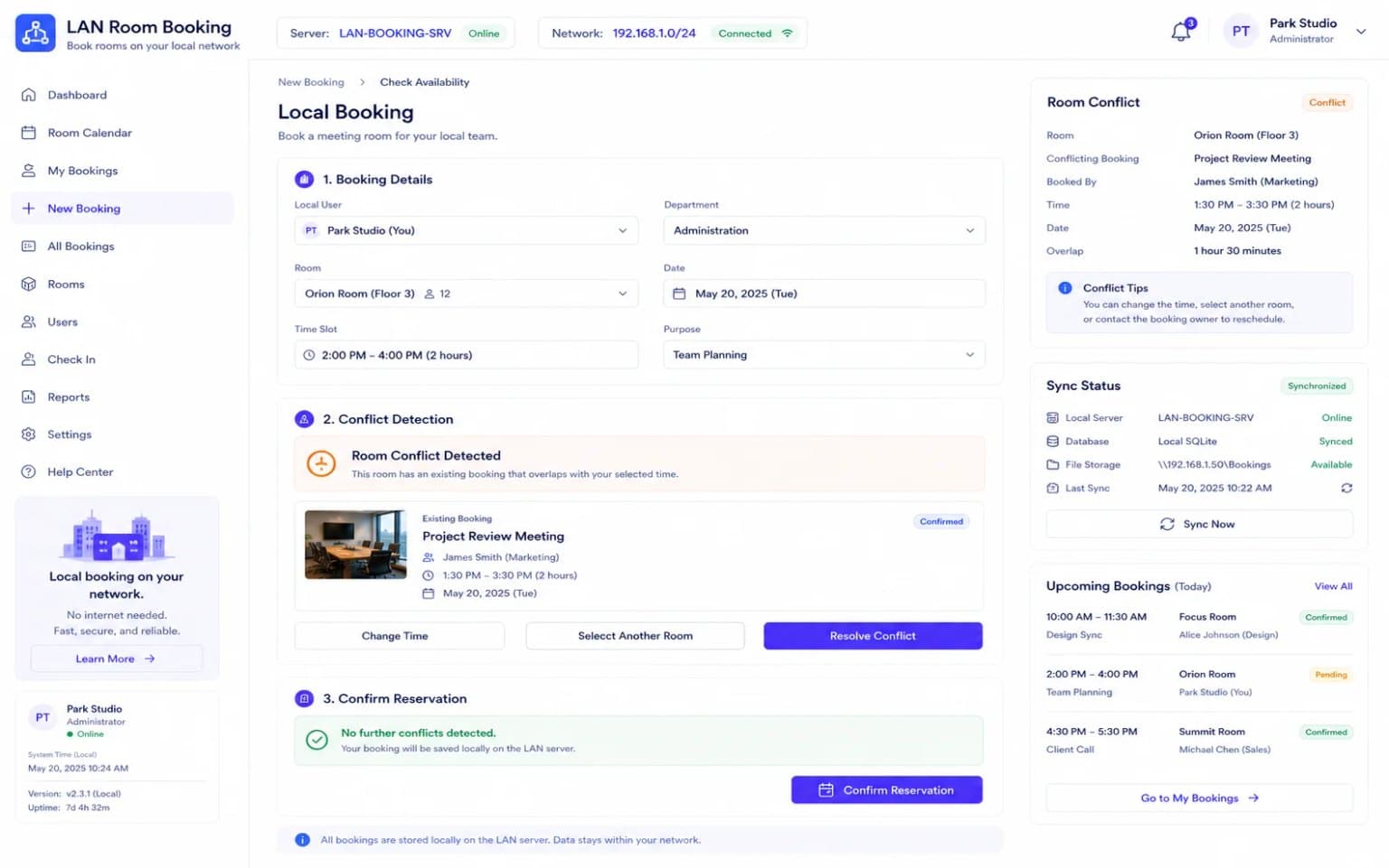 Local Network Meeting Room Booking Screenshots