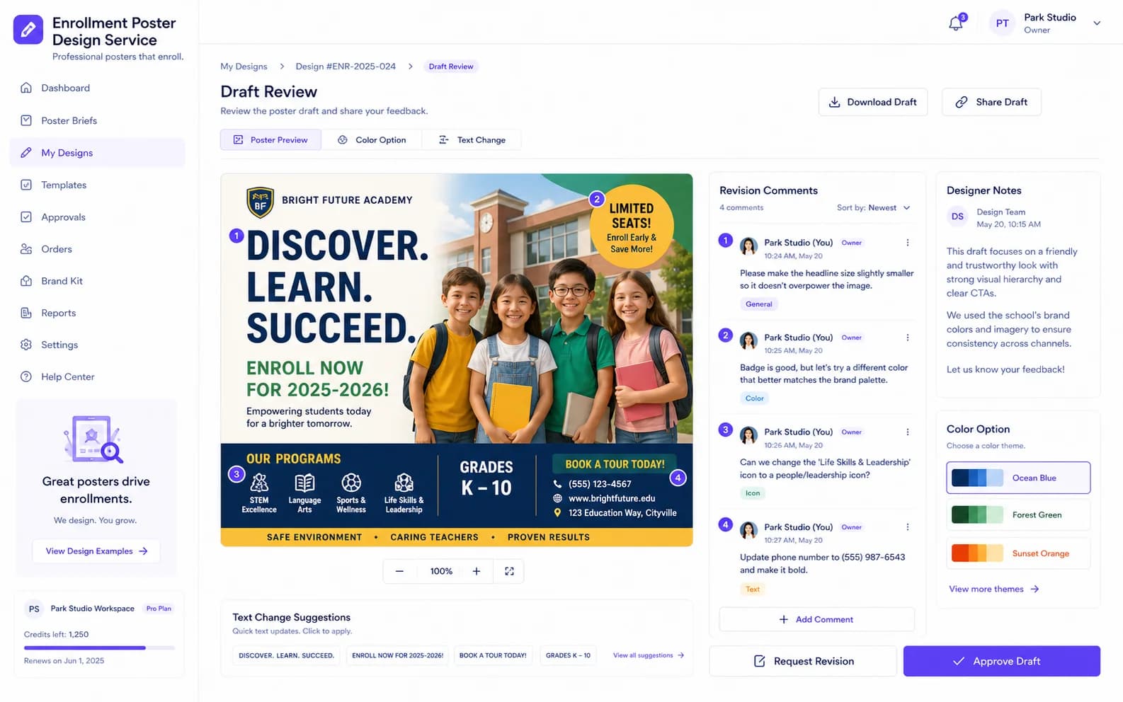 Enrollment Poster Design Service workflow product screenshot