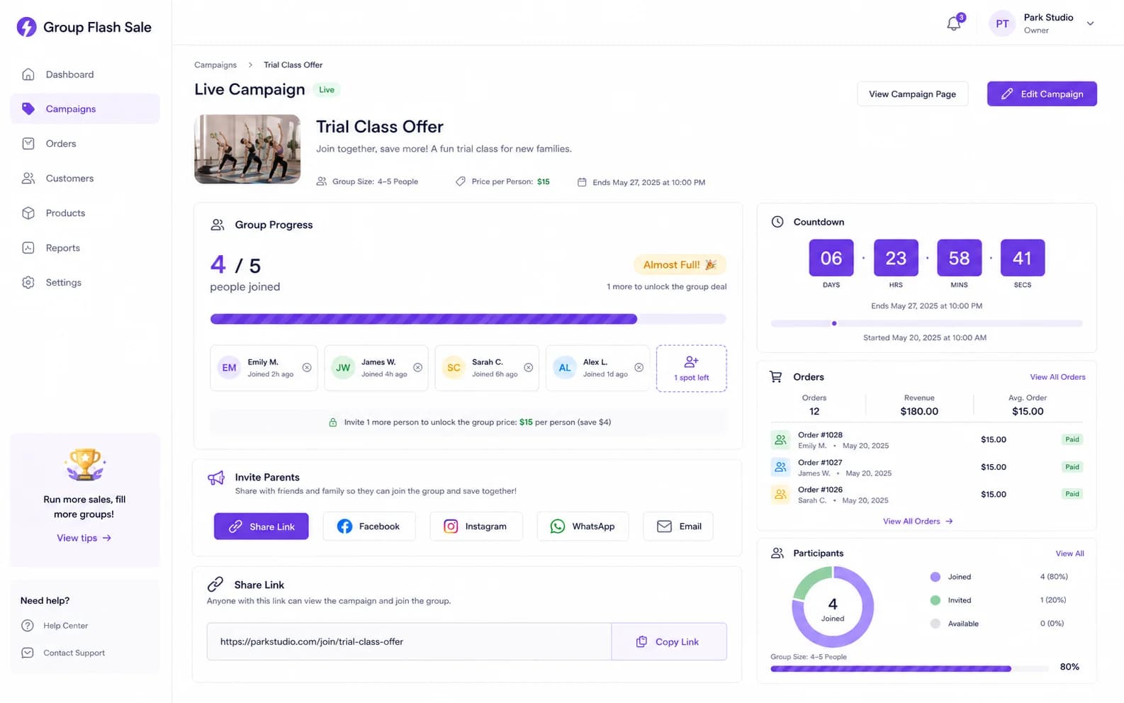 Group Flash Sale workflow product screenshot