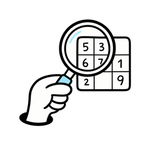 A magnifying glass over a Sudoku grid
